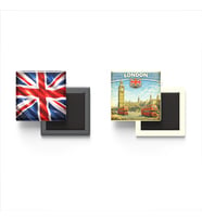 Buzdolap Magnetleri - Birleşik Krallık Bayrağı ve Londra Retro Tema - 2'li Set Magneti