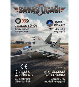 J-15 Savaş Uçağı Oyuncak Işıklı Çek Bırak Maket Jet 23 cm - Piller Dahil