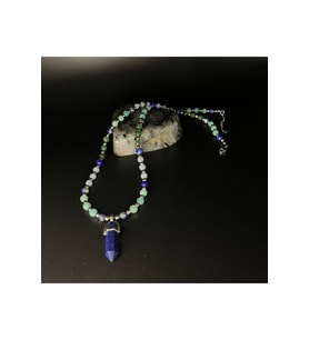 Sertifikalı Lapis Amazonit Anjelit Aventurin Doğal Taş Çivi Model Kolye 55 cm