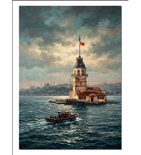 Kız Kulesi Ve Vapur İstanbul Dekoratif Kanvas - Mdf Ahşap Tablo