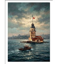 Kız Kulesi Ve Vapur İstanbul Dekoratif Kanvas - Mdf Ahşap Tablo