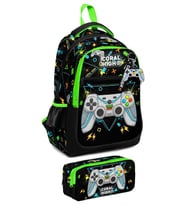 Coral High İlkokul Sırt Çantası ve Kalemlik Seti - Erkek Çocuk - Siyah Fosforlu Yeşil Gamer