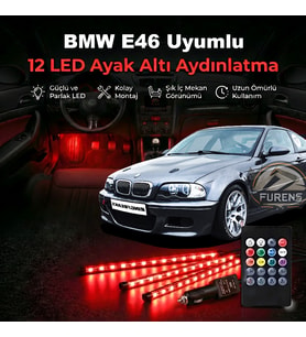 Bmw E46 Uyumlu RGB Ayak Altı LED 12 Led Kumandalı Müzik Duyarlı Araç İçi Aydınlatma 7 Renk 12V