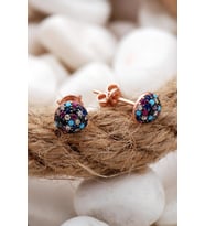 Mix Taşlı Rose Gümüş Küpe 5559