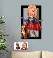 BK Gift Kişiye Özel Evcil Dost ve Süper Kadın Karikatürlü 3D Ahşap Tablo-11