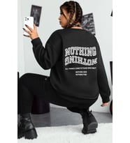 Unisex Nothing Baskılı Bisiklet Yaka Sweatshirt (Siyah)