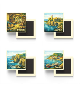 Bartın - Baskılı Buzdolap Magneti Kare - 9x9 cm - 4 Adet