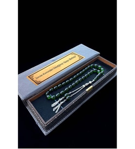 Sertifikalı Premium Üst Kalite 925 Ayar Gümüş Püsküllü Zümrüt Yeşili Ateş Kehribar Tesbih