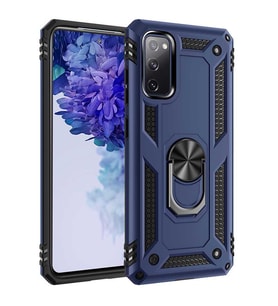 Samsung Galaxy S20 FE Kılıf Metal For Car Yüzüklü Standlı Military Ring Serisi (Lacivert)
