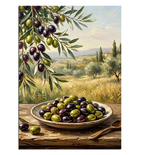 Zeytin Dalı Ve Yeşil Zeytin Tabağı Dekoratif Kanvas - Mdf Ahşap Tablo