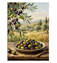 Zeytin Dalı Ve Yeşil Zeytin Tabağı Dekoratif Kanvas - Mdf Ahşap Tablo