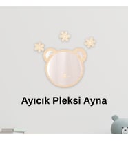 Ahşap Pleksi Ayna Ayıcık Duvar Dekoru – 23x25 cm Bebek ve Çocuk Odası Dekoratif Süs (Sahra Beji)