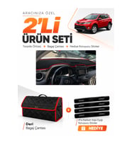 TOYOTA RAV4 (2013-2018) Uyumlu Torpido Örtüsü + Deri Bagaj Çantası + Sticker Seti - Siyah Kırmızı
