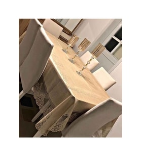 Dantelli Dertsiz Masa Örtüsü Sosyete Bej Renk Tül Masa Örtüsü Şık Tasarım Dantelli Dertsiz 160x220cm