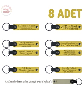 Sarı & Sütlü Kahve, Nişan Töreni Katılımcılarına Hatıra, 8’li Set, İsim Yazılabilir Deri Hediyelik