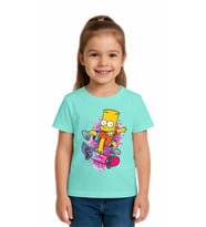 Unisex Simpson Baskılı Çocuk Tişört pamuklu penye kumaş (Mint)