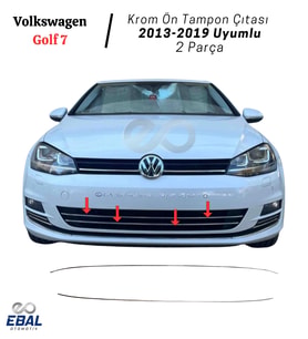 Vw Golf 7 Uyumlu Krom Ön Tampon Çıtası 2 Parça 2013-2019 P.çelik (Gümüş)