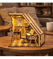 Mini Study Room Ahşap Maket Seti – DIY Book Nook Çalışma Odası Kitaplık Dekoru