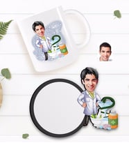 BK Gift Kişiye Özel Erkek Eczacı Karikatürlü Beyaz Kupa ve Ahşap Bardak Altlığı Hediye Seti-2