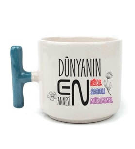 Dünyanın En Annesi Baskılı Mavi Kulplu T Kupa