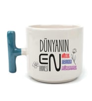 Dünyanın En Annesi Baskılı Mavi Kulplu T Kupa