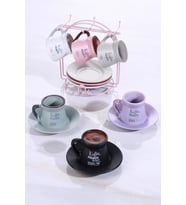 İdea Metal Standlı 6lı Seramik Kahve Fincan Takımı (Karışık)