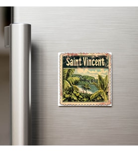 Saint Vincent ve Grenadinler - Posta Pulu Temalı Ülke - Baskılı Buzdolap Magneti Kare - 9x9 cm