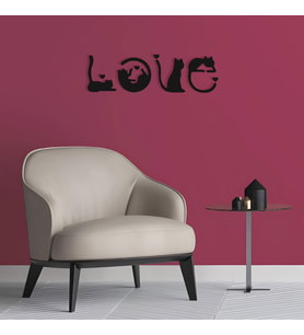Love Kedi Detaylı Siyah Duvar Dekorasyonu