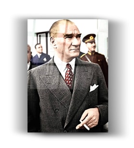 Cam Tablo - Renkli Atatürk Portresi - Tablo - Portre Tablo - Duvar Dekorasyon - Mustafa Kemal Atatürk - Modern - Hediye - Tablo (Siyah)