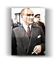 Cam Tablo - Renkli Atatürk Portresi - Tablo - Portre Tablo - Duvar Dekorasyon - Mustafa Kemal Atatürk - Modern - Hediye - Tablo (Siyah)