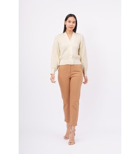 Peraluna OLIVIA CARDIGAN Selanik Örgü %100 Pamuk V Yaka Kadın Triko Hırka - Ekru