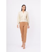 Peraluna OLIVIA CARDIGAN Selanik Örgü %100 Pamuk V Yaka Kadın Triko Hırka - Ekru