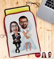 BK Gift Kişiye Özel Sevgililer Karikatürlü Taşınabilir Koruyucu Tablet Kılıfı & Organizer Çanta - Kırmızı-16