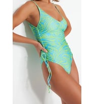 Kadın Moda Atma Kap Askılı Brief Yaka Soyut Desenli Tünelli Regular Mayo (Çok Renkli)