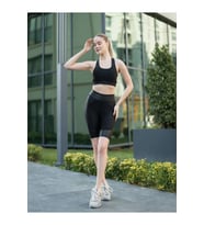 Roses Siyah Deri Görünümlü Kumaş Detaylı Biker Tayt ( Bisikletçi Taytı )