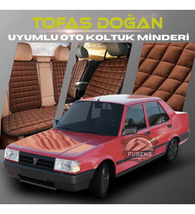 Tofaş Doğan Kahverengi Renk Tay Tüyü Cepli & Terletmez Sırtlı Oto Koltuk Minder Seti - Koltuk Koruma Kılıfı (ÖN & ARKA TAM SET)