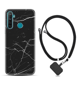 Realme 5i 5 Pro 6i 7 Pro 8 Kılıf Boyun Askılı Silikon Siyah Mermer 1299