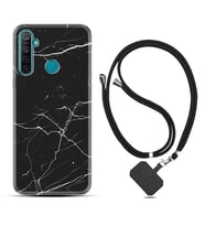 Realme 5i 5 Pro 6i 7 Pro 8 Kılıf Boyun Askılı Silikon Siyah Mermer 1299