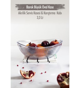 Akrilik Barok Şeffaf Büyük Oval Meyve & Salata Kasesi & Karıştırma Kabı / 3,3 Lt (CAM DEĞİLDİR)