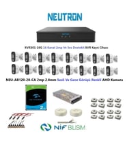 Neutron 2mp 16 kameralı Gece Renkli Sesli Dış ortam AHD Full Kamera Seti 2TB Disk NEU-AB120-28-CA