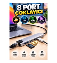 8 Port Type-C Çoklayıcı – 4K HDMI, USB, RJ45 Ethernet, SD ve TF Kart Okuyucu