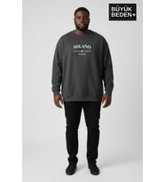 Erkek Büyük Beden MİLANO İTALiA Baskılı Bisiklet Yaka İnce Sweatshirt SPR26BSW956-9