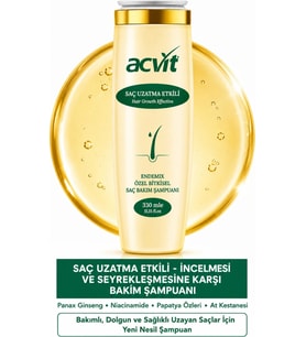 Acvit Saç Uzatma Etkili Şampuan 330 ML İnce ve Seyrek Saçlar İçin Gürleştirici Bakım