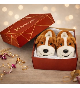 Hayvanlı Köpekli Kışlık Kadın Erkek Panduf Ev Içi Panduf Hediye Kutulu Konsept (Taba)