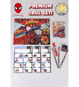 LİSANSLI SPIDERMAN 10 PARÇA KIRTASİYE SETİ,ÇITÇIT DOSYA,OKUL ETİKETİ,BLOKNOT,3 ADET KURŞUN KALEM,KALEMTRAŞ,ROKET SİLGİ (Krem)