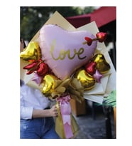 Love Temalı Pembe & Gold Kalpli Balon Aranjmanı