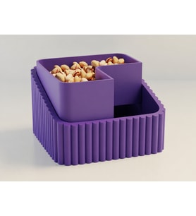 3D Baskı Fıstık Kasesi - Çift Hazneli Kabuk Ayırıcı Sunum Kasesi - Mor Mor
