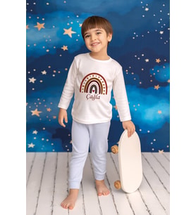 Pia Baby Premium %100 Pamuk İsme Özel Çocuk Pijama Takımı 1-8 Yaş 5035-14 (Mavi)