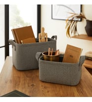 Ocean Home Textile 2'li Antrasit Renk Dokulu Kumaş Sepet Set 24 x 17 x 12 / 30 x 21 x 18 cm