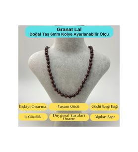 SERTİFİKALI Granat Lal Doğal Taş 6mm Makrome Kolye 45cm- 55cm Ayarlanabilir Ölçü